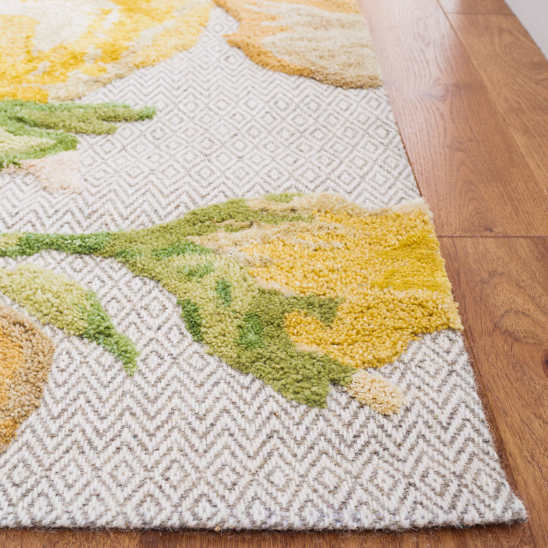 Albertice Floral Hand Tufted Wool/Cotton Area Rug in White/Pink, Runner 2'3" x 8'