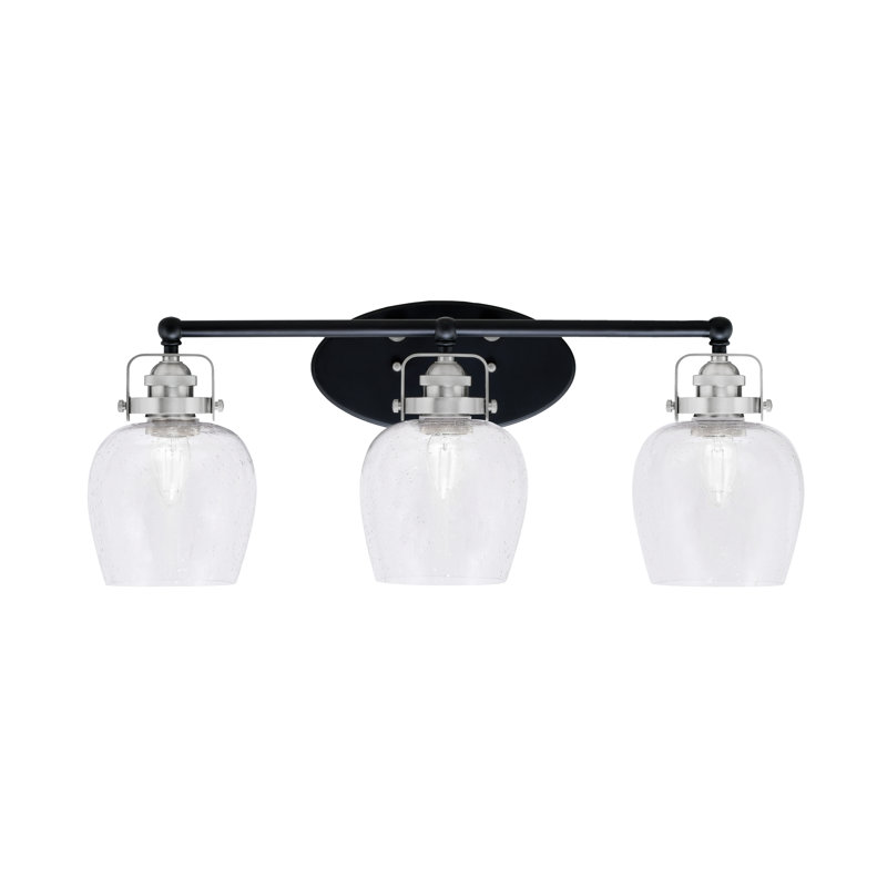 Barre d'éclairage de salle de bain 3 lumières avec verre à bulles 6 "Easton, Noir mat/nickel brossé