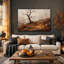 Art mural sur toile, arbre nu et lanterne rougeoyante en bois d'automne-2004947082
