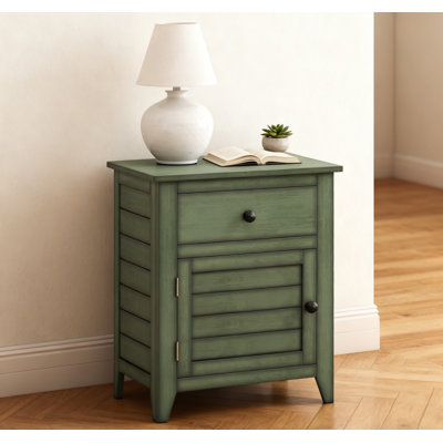Antique Green Veneer, Transitional 25" H, Nightstand, Storage Drawer, End Table, 20" L X 13.75" W X 25.25" H