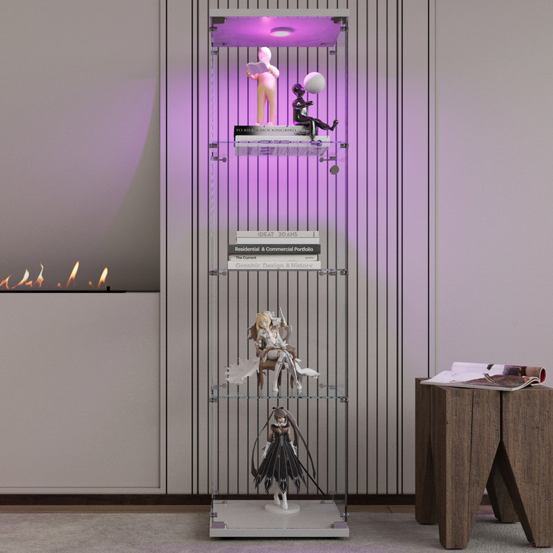 Inetta Glass Display Stand, Glass Display Cabinet, Curio Cabinet, Glass Stand, China Cabinet, Dining Cabinet with 4 Shelves and Door