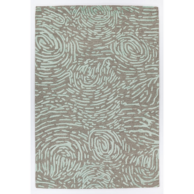 Tapis bleu/gris touffeté à la main Natalya, Rectangle 5 pi x 7 pi 6 po