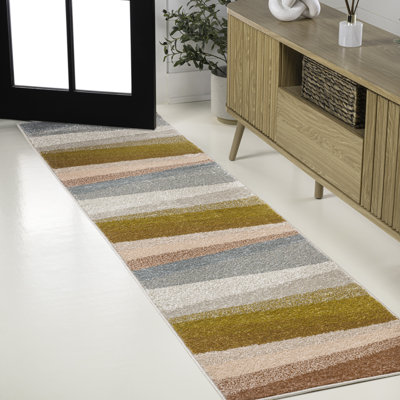 Howden Geometric Striped Red/Yellow/Gray Rug