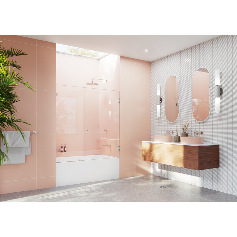 Illume 56.25 in. x 58.25 in. Fully Frameless Hinge Bathtub Door, Polished Nickel