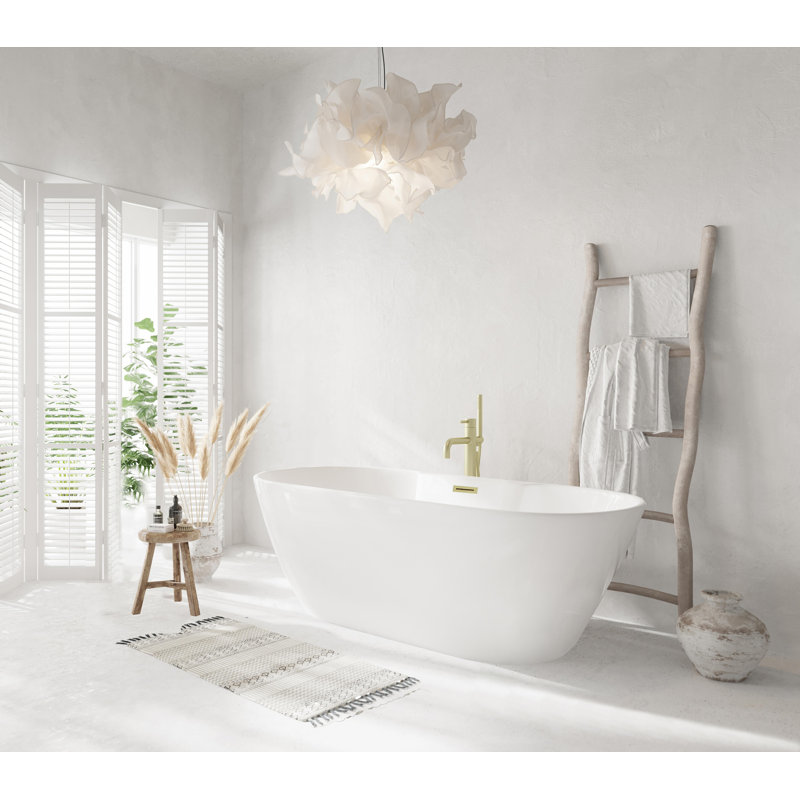 Baignoire de 67 pouces en blanc brillant avec garniture, Or brossé