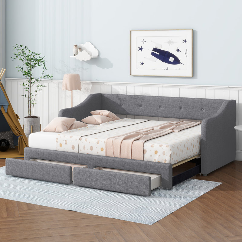 Upholstered Daybed With Extendable Design, Gray