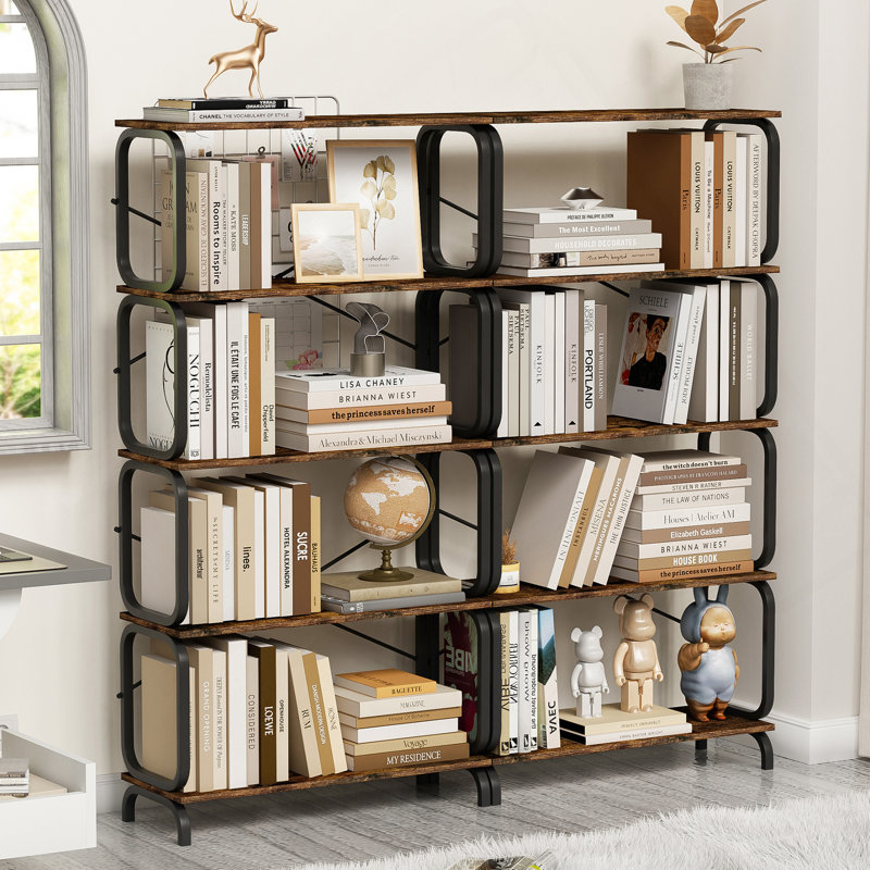 5-Tier Industrial Bookshelf, Rustic Brown Tall Bookcase With Open Wood & Metal Design - Vintage Storage Organizer For Books, Cds, Movies, Multi-Purpose Shelf For Living Room, Bedroom, Home Office