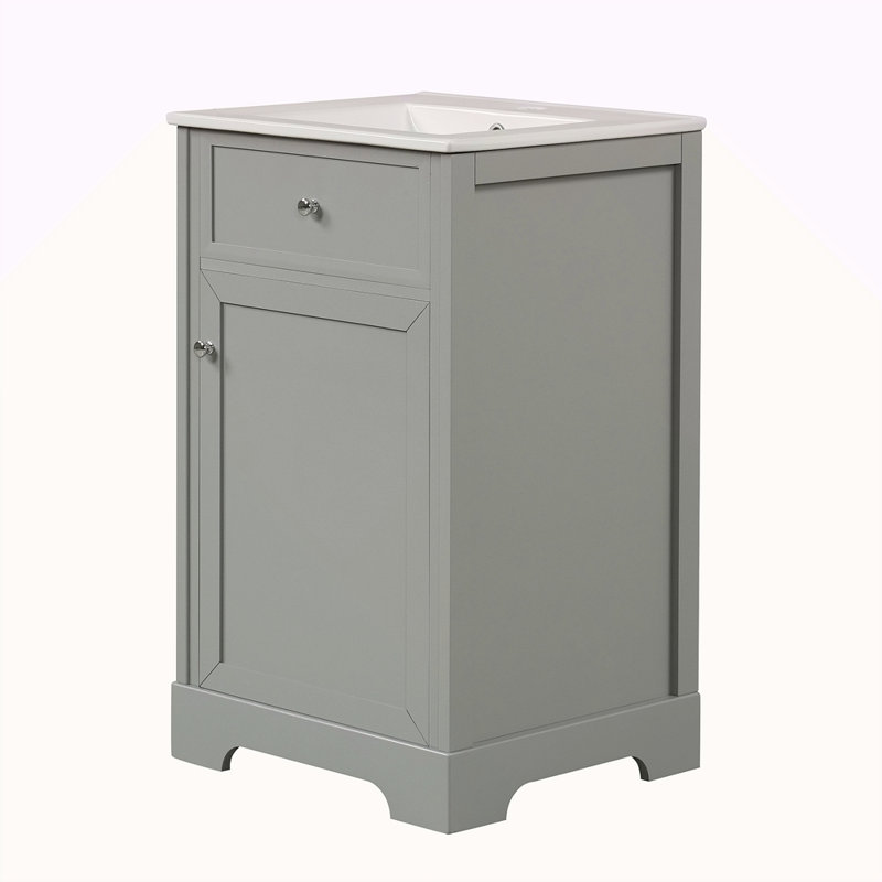 Meuble-lavabo de 20 po avec lavabo, armoire de salle de bain avec porte à fermeture douce, support de rangement et tablette réglable