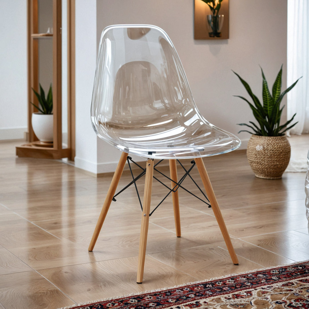Dubuque Dining Side Chair with Metal Eiffel Base Design and Beech Wood Legs Ivy Bronx 