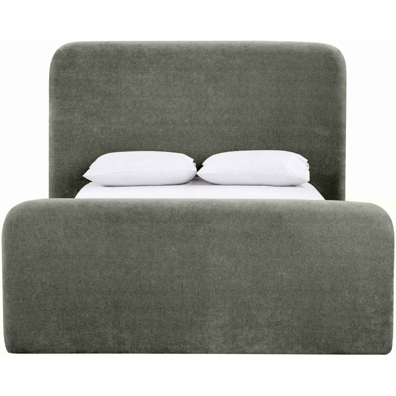 Daliah Chenille Fabric Upholstered Bed, Green Chenille Fabric, Queen