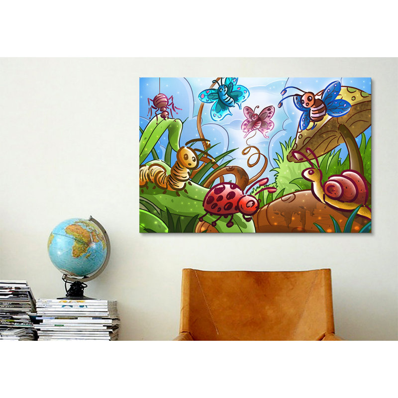 Leonia " Cartoon Bugs ", 12" H x 18" W x 1.5" D, Wrapped Canvas, No Mat
