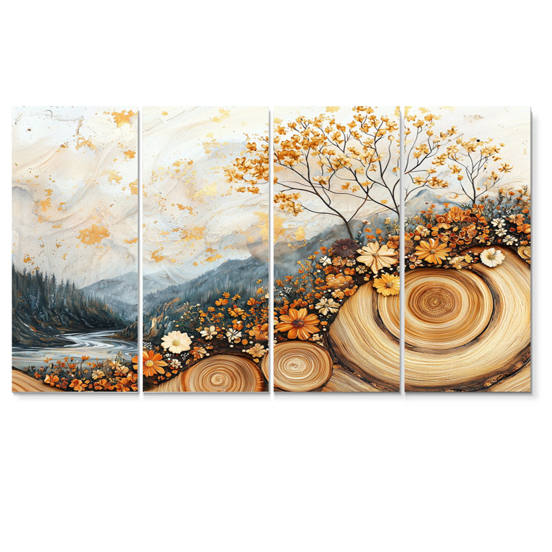 Barloy - décoration murale fleurs sauvages - art mural traditionnel 4 pièces, H 32 po x l 64 po