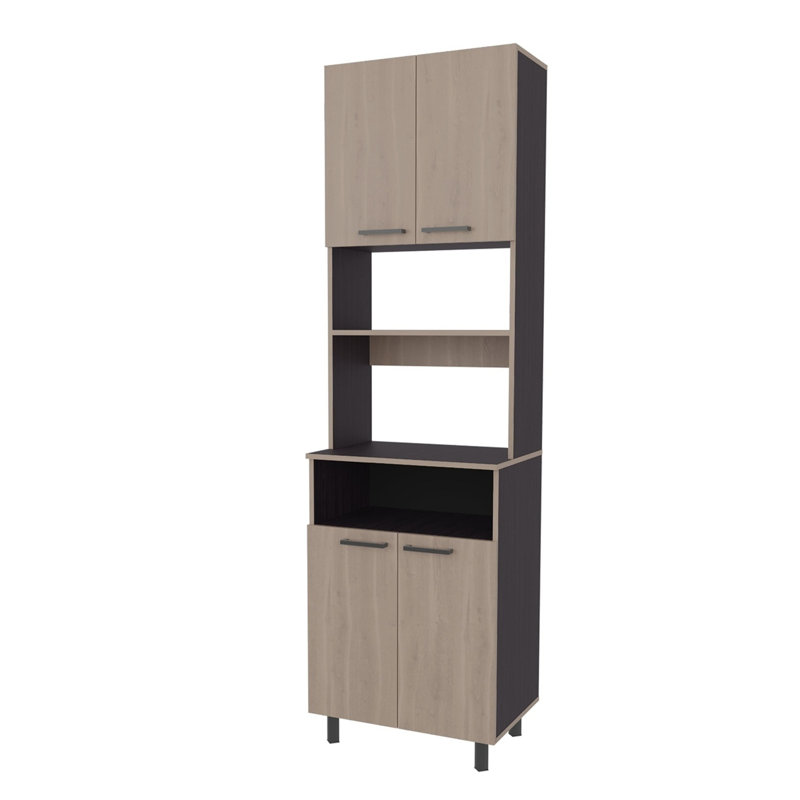 Garde-manger en chêne et wengé avec rangement ouvert et 4 portes