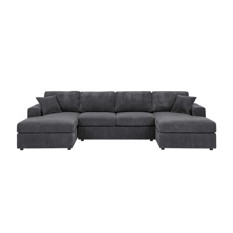 3 - Piece Corduroy Double-Chaise Sectional, Gray Corduroy