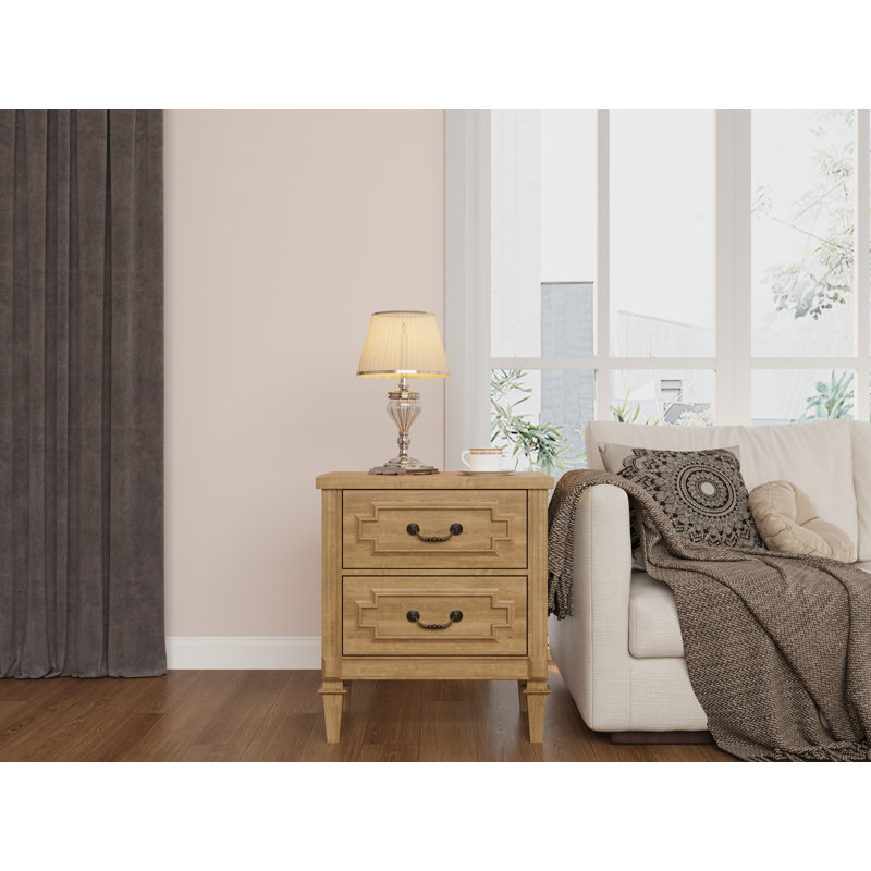 Table de chevet rustique de style campagnard avec 2 tiroirs - pour la chambre à coucher ou le salon, Burlywood
