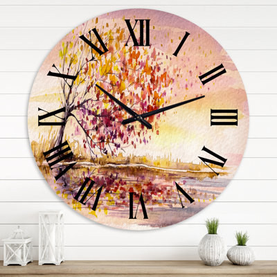 Arbre d'automne jaune et orange - Horloge murale traditionnelle