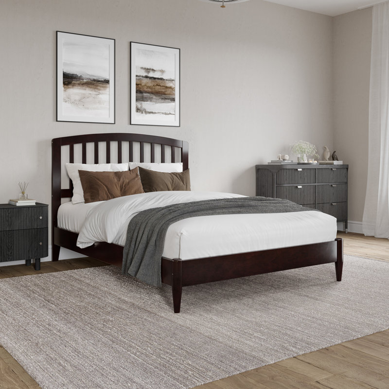 Lit plateforme en bois massif Audriel, Espresso, Double
