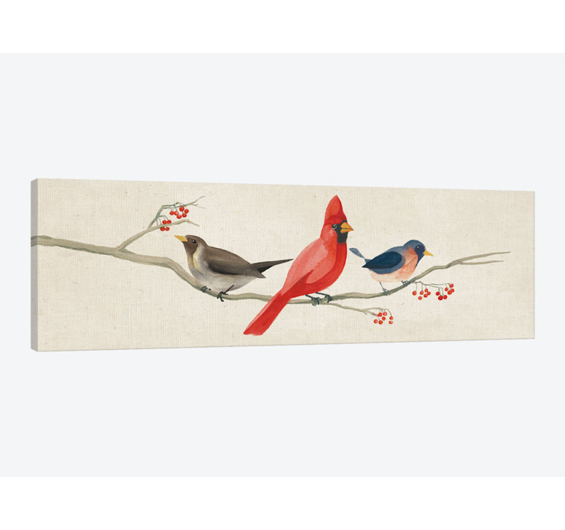 Festive Birds Panel II, impression sur toile tendue, H 16 po x l 48 po x P 1,5 po, Cadre noir