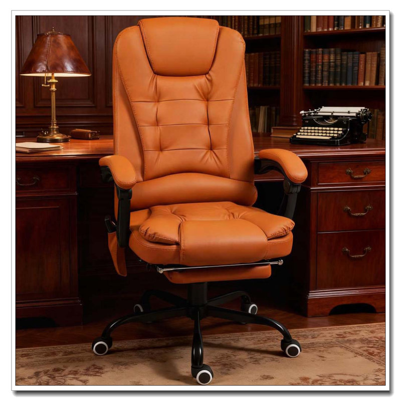 Vibrating Massage Office Chair With Lumbar Support And Footrest, Light Brown