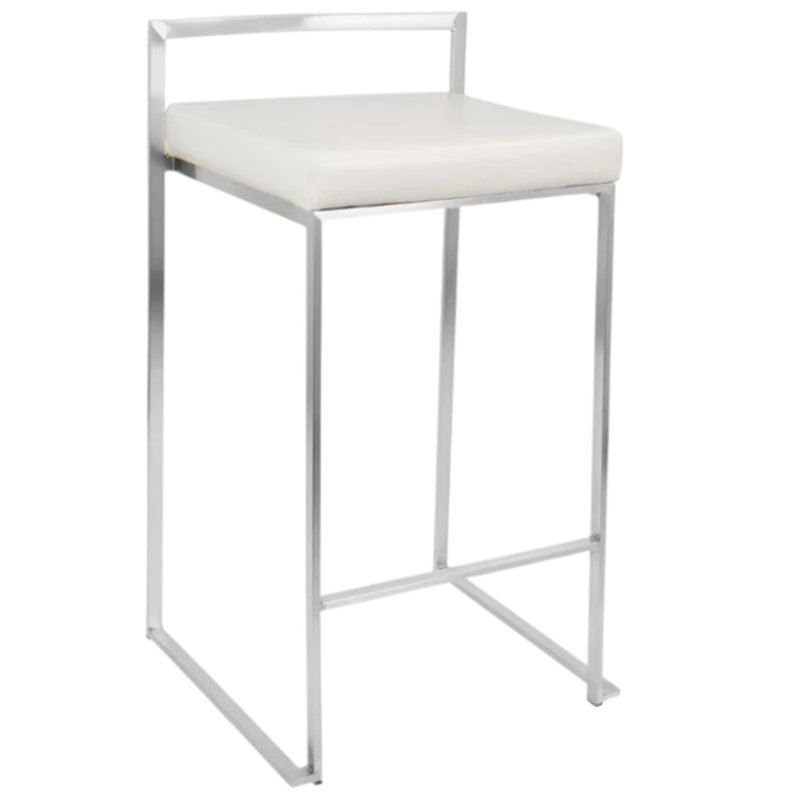 Tabouret en cuir Folklore Vegan, Blanc, Chrome chrome