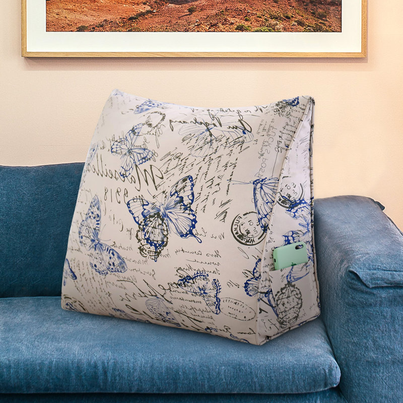 Triangular Backrest Cushion, Blue Butterfly