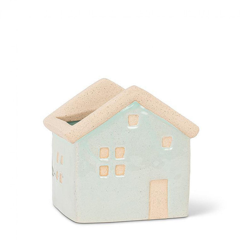 Jardinière en forme de maison, H 3,5 po x l 3,25 po x P 3,75 po, Turquoise / sable