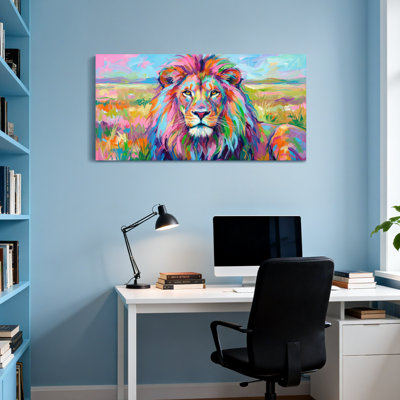 Animals Colourful Lion Portrait On Canvas Art