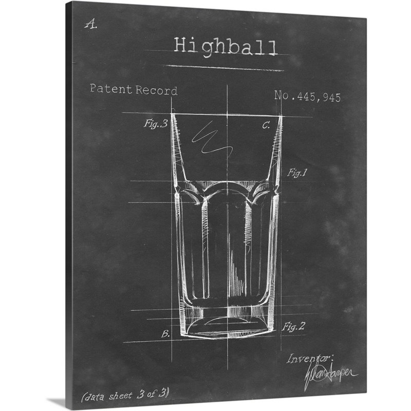 Barware Blueprint II - reproduction d'art graphique sur toile, Toile tendue, H 45 po x l 36 po x P 1,25 po