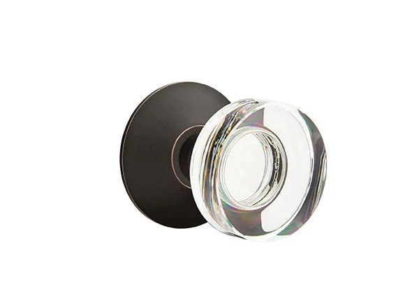 Ensemble de mortaise intérieure Emtek avec rosette moderne et poignée moderne en verre à disque (LH), Bronze frotté à l'huile