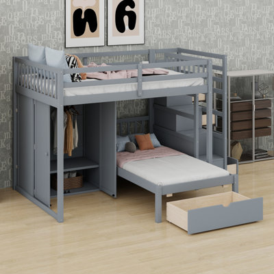 Space Saving Bunk Bed Featuring Wardrobe and Drawers