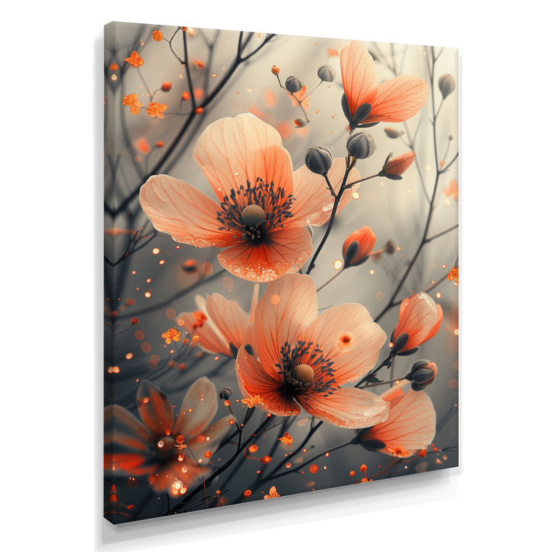 Orange orange, coucher de soleil, splendeurs et fées - art mural fleurs, Toile tendue, H 44 po x l 34 po x P 1,5 po