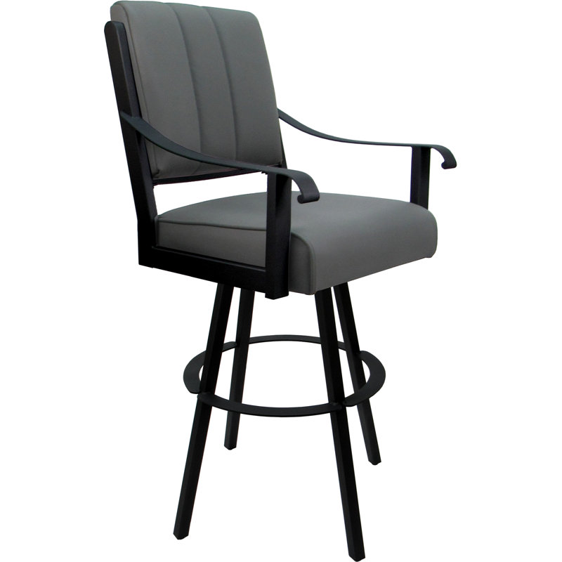 Leather Swivel Metal Counter Bar Stool 26" Seat, Gray, Counter Stool (26" Seat Height), Black