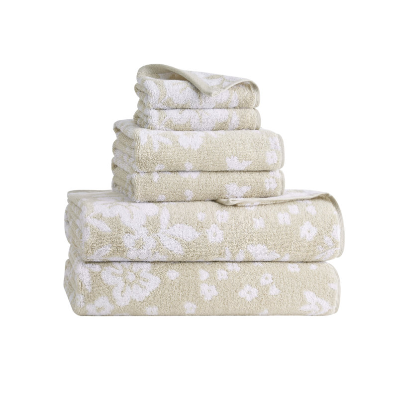 Lucky Brand Folk Floral Bath Towels 6-Piece, Beige Taupe