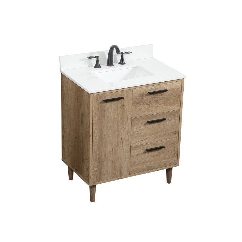 Baldwin 30'' Single Bathroom Vanity with Engineered Marble Top, Natural Oak