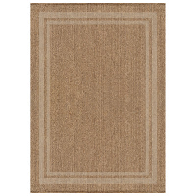 Border Sand/Natural Easy-Care Jute-Style Indoor/Outdoor Flat Woven Area Rug
