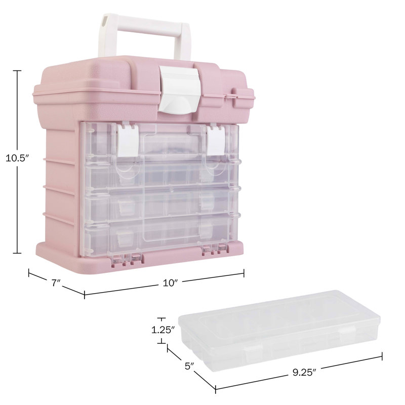 Stalwart Small Parts Organizer Tool Box - with Drawers and Customizable Compartments, Pink