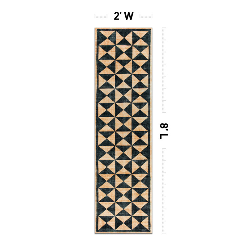 Geometric Diamond Washable Non Slip Area Rug, Runner 2' x 8'