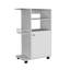 Chariot de cuisine moderne H 39 po, armoire à une porte, quatre roulettes, une tablette latérale, blanc