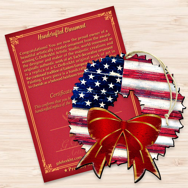 Ornement en bois suspendu american flag