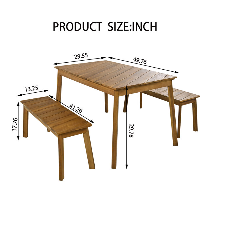 4-person Solid Acacia Wood Rectangular Dining Set