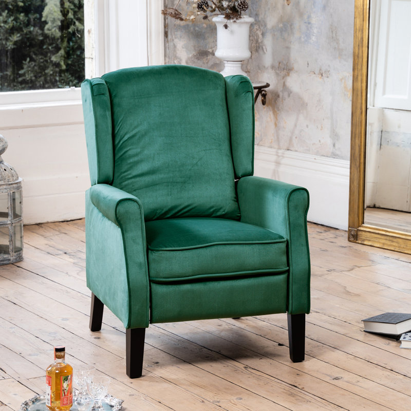 Airell 70cm Wide Velvet Wing Chair Recliner, Green