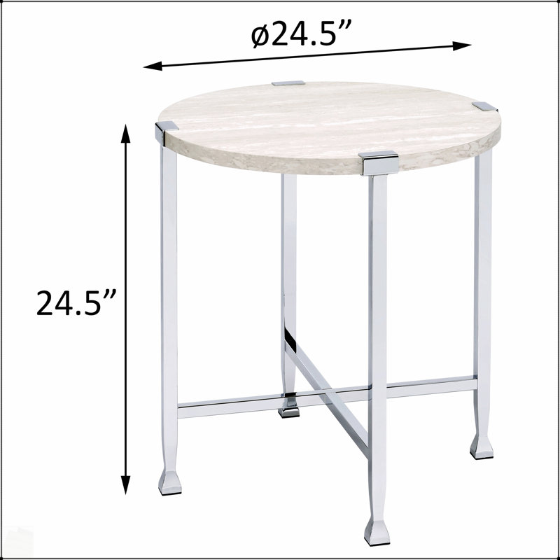 Élégante table de bout en chêne blanc et chrome avec base en forme de X, parfaite pour les intérieurs modernes et contemporains.