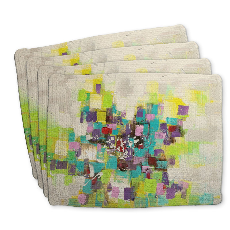 Abstract Squares Flowers Braided Polyester Placemats Set of 4