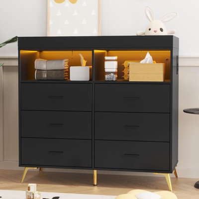 6 Drawer Dresser, Changing Table Dresser With Changing Pad