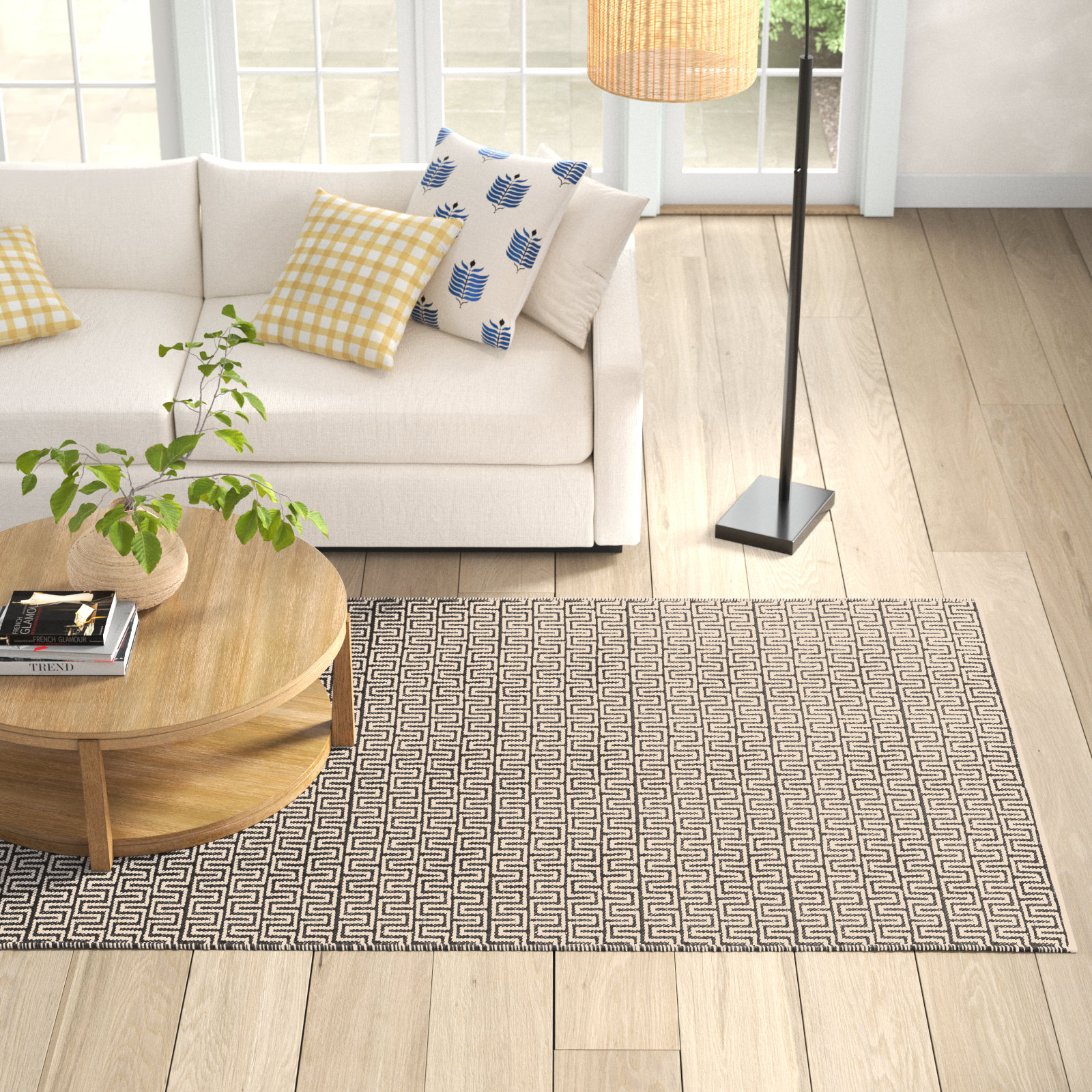 Bradshaw Zipper Grey/Ivory Handwoven Cotton Rug, Rectangle 5' x 8'
