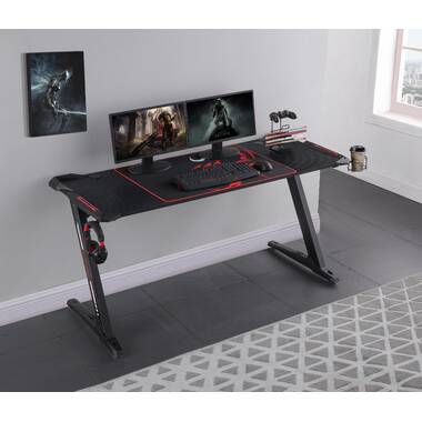 63'' Ergonomic Computer Desk with Mouse Pad, Gaming Desk with Gamepad  Bracket, Cup Holder