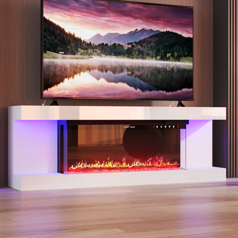 Meuble télé élégant avec foyer électrique et lumière
