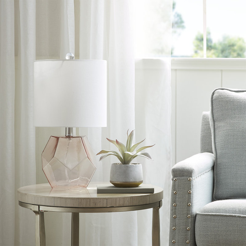 Estes Elegant Pink Geometric Glass Table Lamp with White Shade