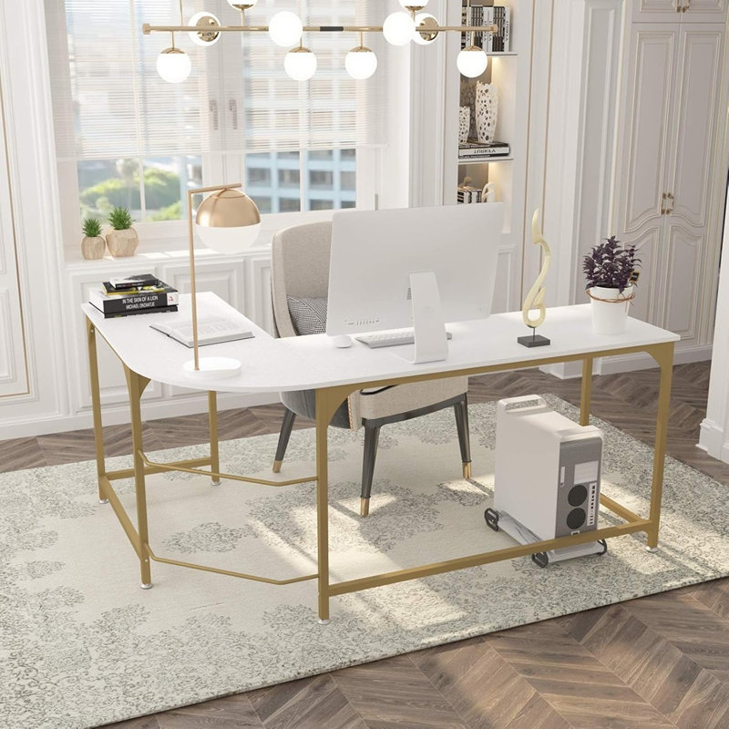 Bureau en coin 57,9 po en L blanc - Bureau d'ordinateur de coin pour bureau de jeu, bureau à domicile ou bureau moderne