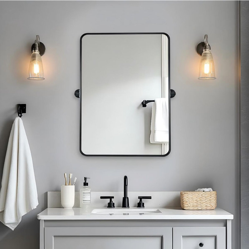 Miroir de salle de bain moderne inclinable, Noir mat, 30 po x 22 po